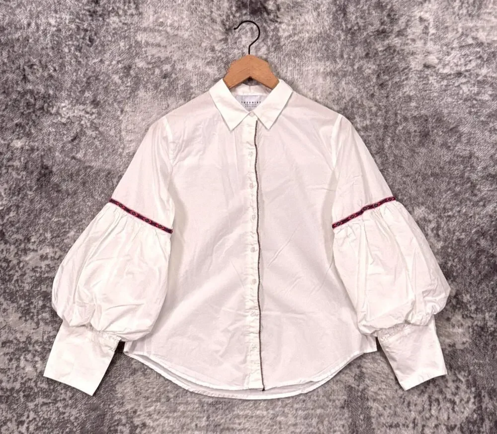 Tuckernuck Rochelle Behrens The Molly Shirt Medium Womens White Puff Sleeve